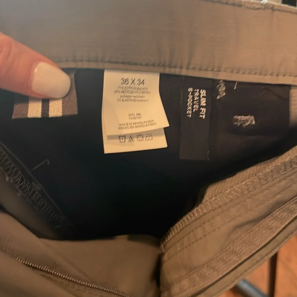 Haggar active series pants NWT travel 5 pocket slim 36x34 green khaki-olive flex